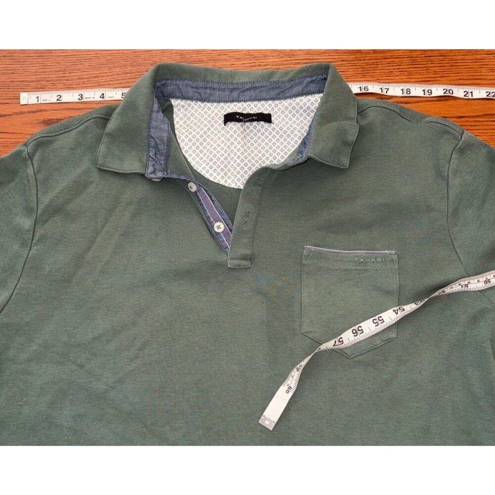 Tahari Polo Shirt Mens XXL Green Short Sleeve Chest Pocket 3 Button 100% Cotton - Picture 5 of 9